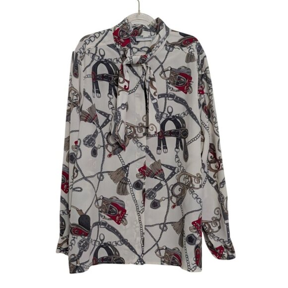 Vintage Tops - Vintage Equestrian Medieval Shirt Womens Size 20 White Neck Tie Long Sleeve